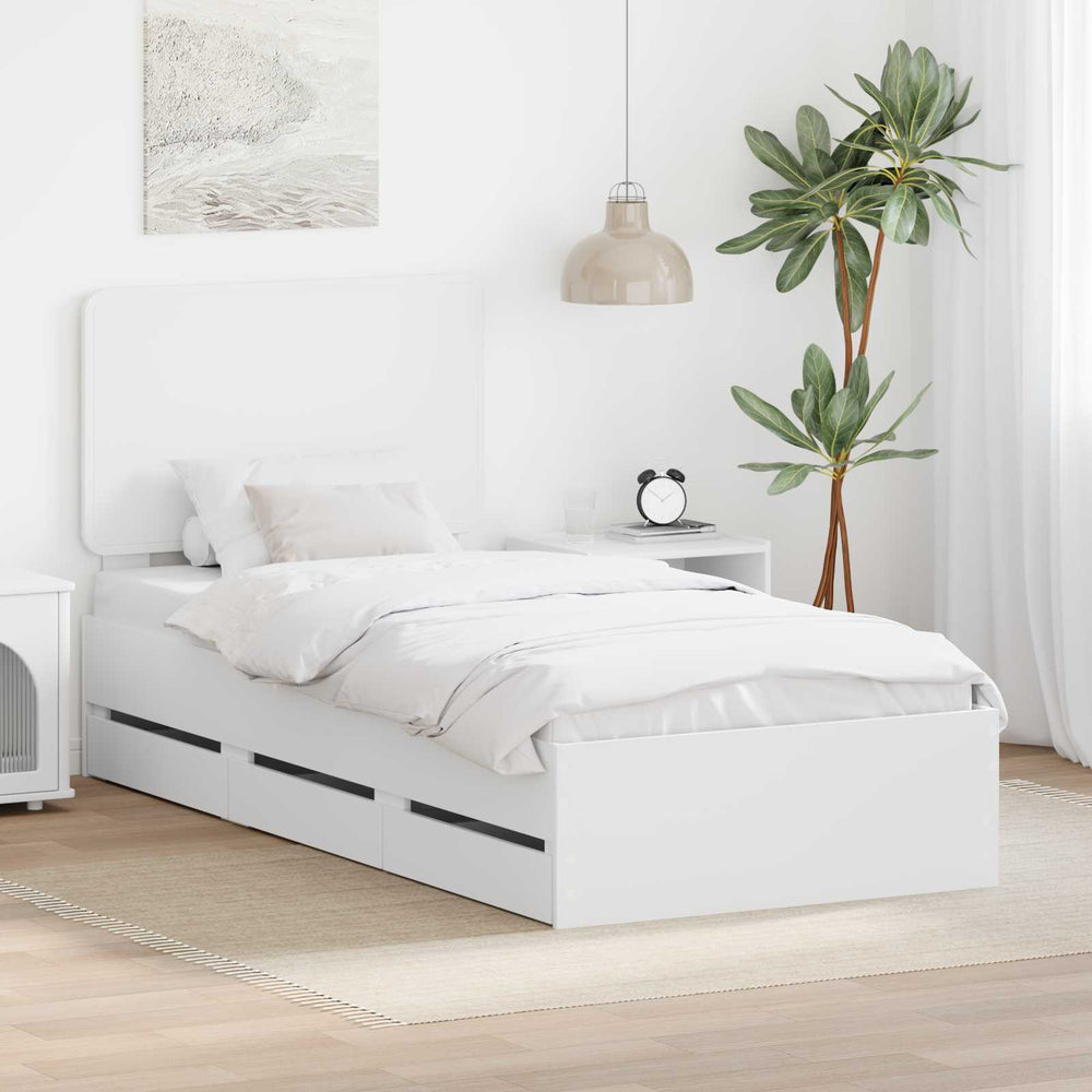 vidaXL Bed Frame with Drawer Engineer Wood Length 200 cm White