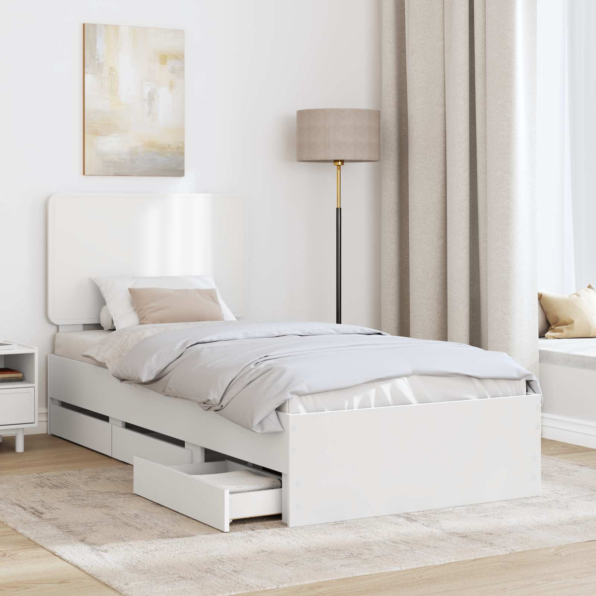 Bed Frame with Drawer Engineer Wood Length 200 cm White 90 cm