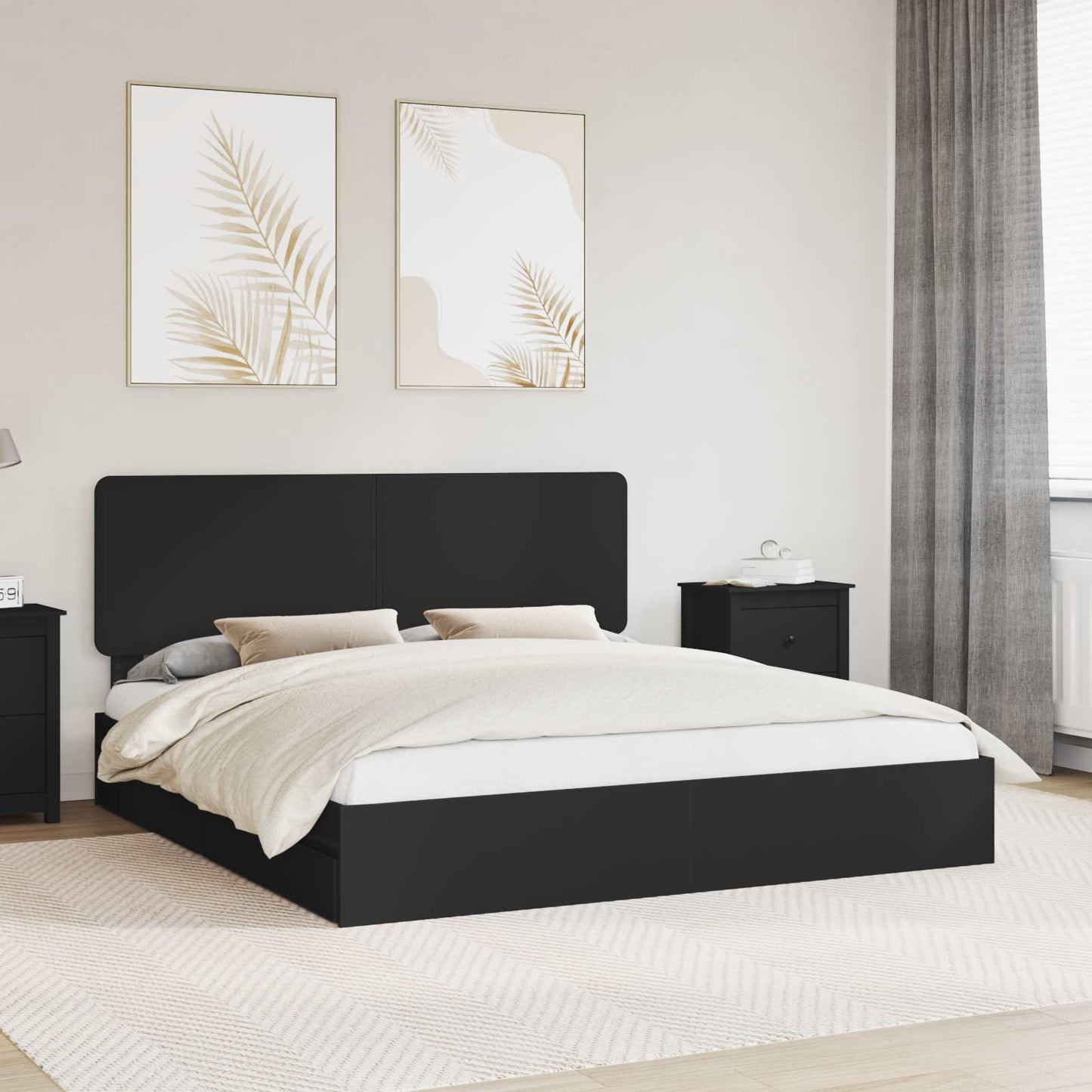 vidaXL Storage Bed with Drawer Black 200 x 200 cm Engineered Wood 1