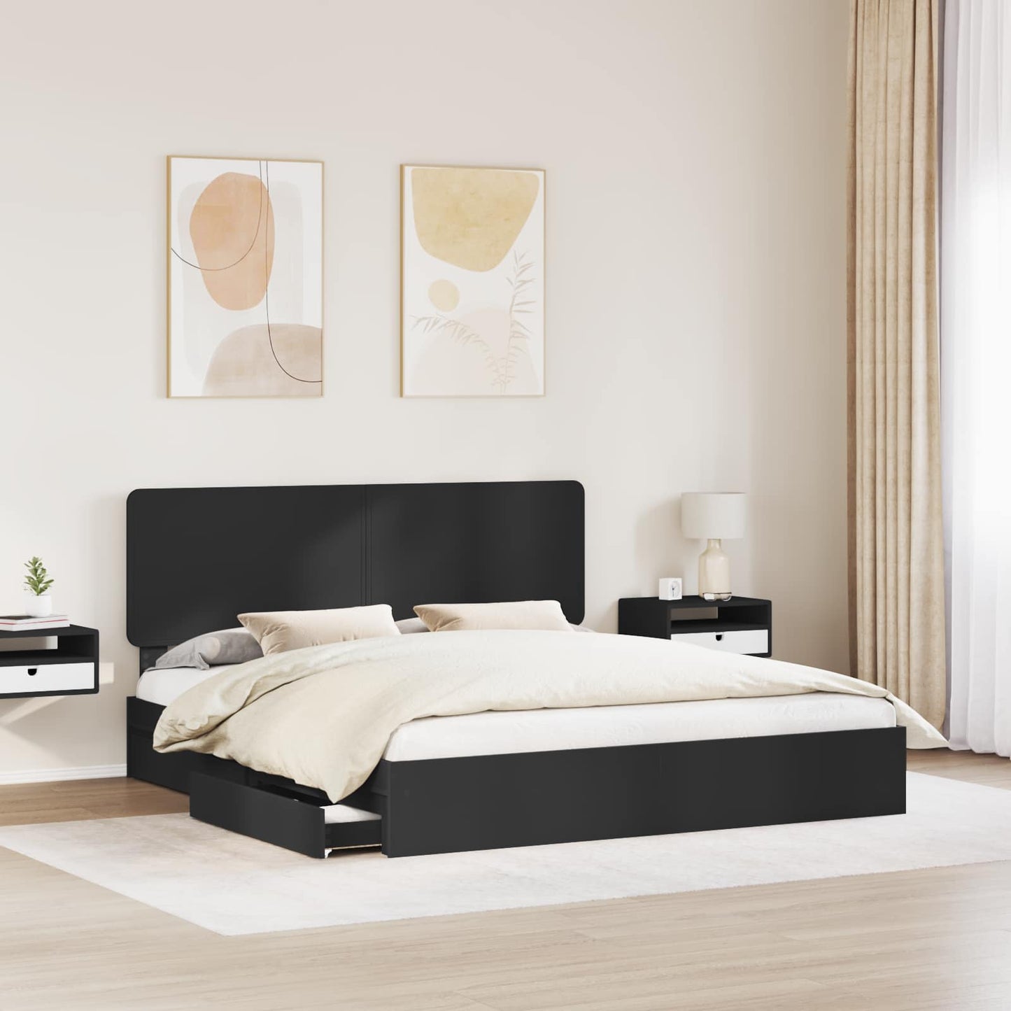 vidaXL Storage Bed with Drawer Black 200 x 200 cm Engineered Wood 3