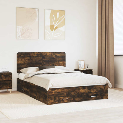 Bed Frame with Drawer Engineered Wood Length 200 cm Smoked Oak 150 cm