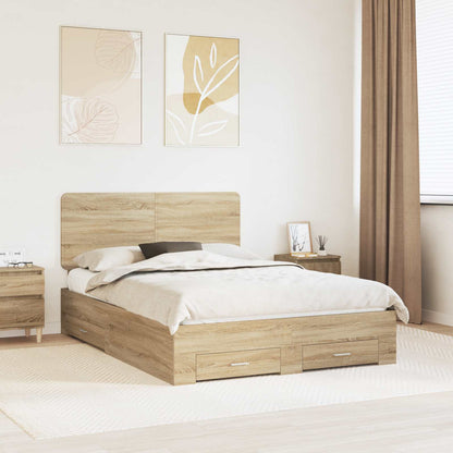 Bed Frame with Drawer 140 x 190 cm Engineered Wood Sonoma oak