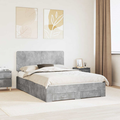 Bed Frame with Drawer 140 x 190 cm Engineered Wood Concrete grey