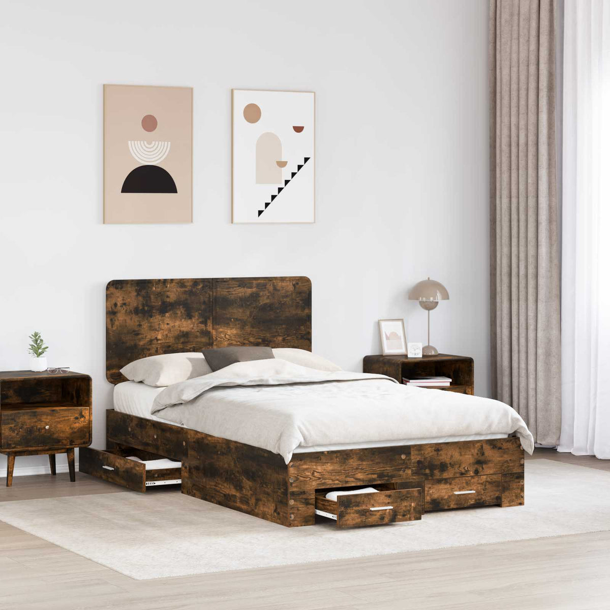 Bed Frame with Drawer Engineered Wood Length 200 cm Smoked Oak 120 cm