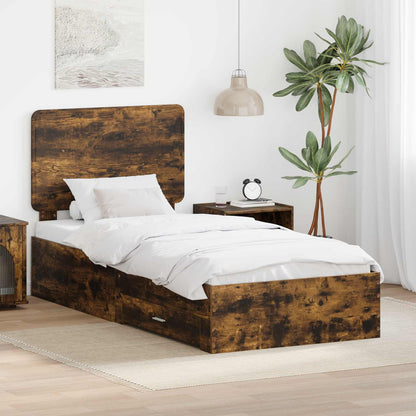Bed Frame with Drawer Engineered Wood Length 200 cm Smoked Oak 90 cm