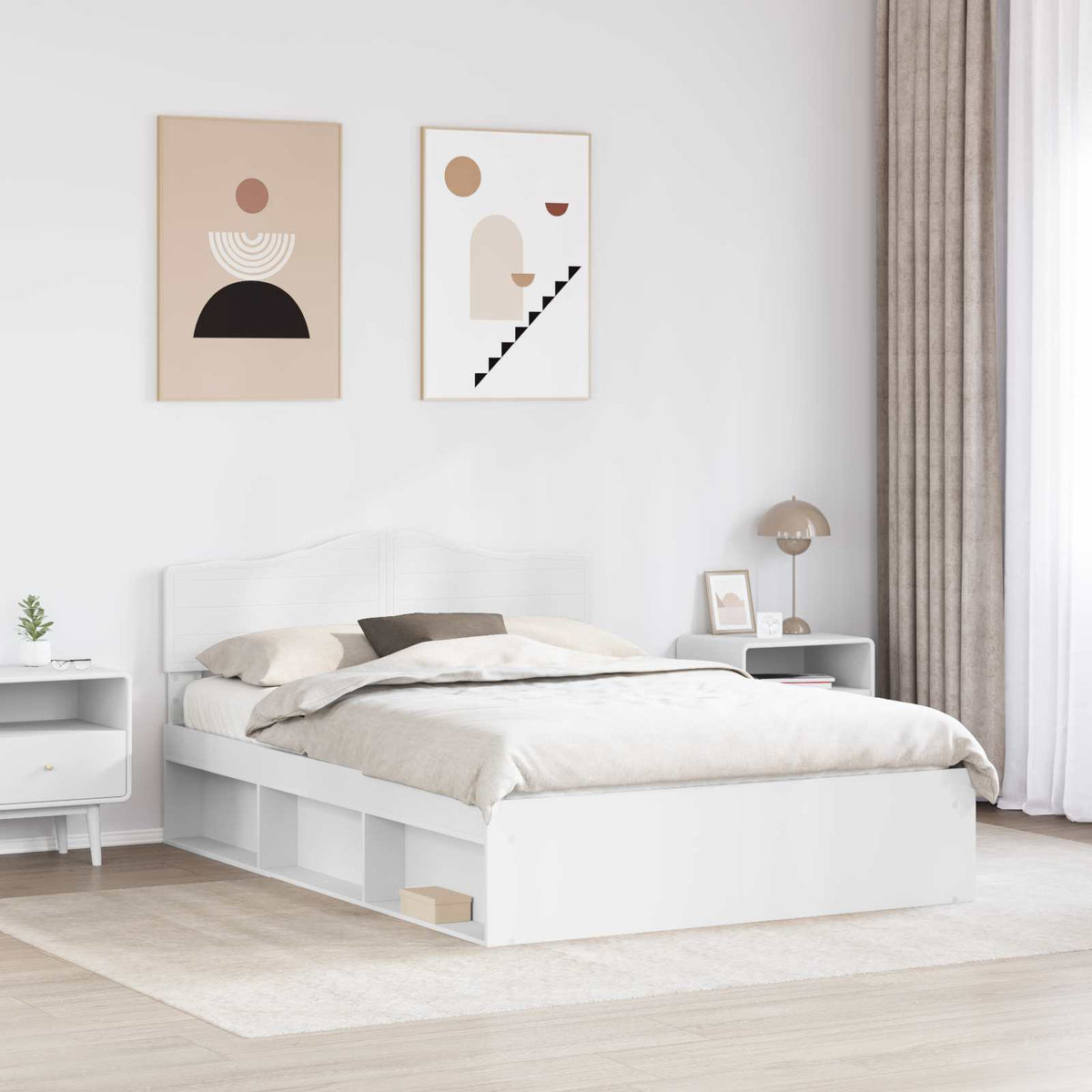 Bed Frame with Headboard 160 x 200 cm Solid Pine Wood White