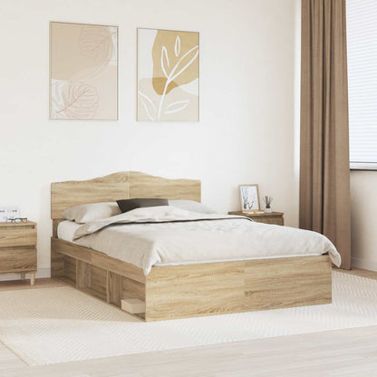 Bed Frame with Headboard 160 x 200 cm Solid Pine Wood Sonoma oak