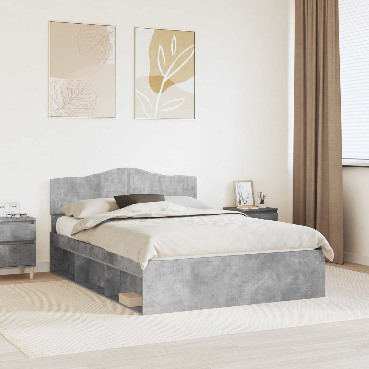 Bed Frame with Headboard 160 x 200 cm Solid Pine Wood Concrete grey