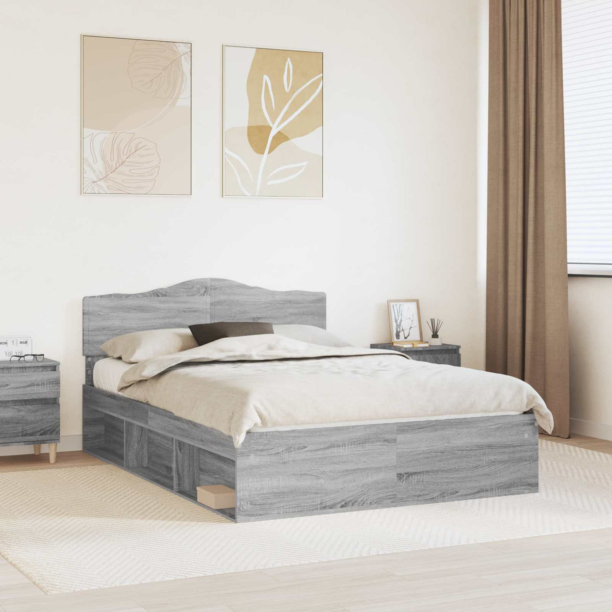 Bed Frame with Headboard 160 x 200 cm Solid Pine Wood Grey sonoma