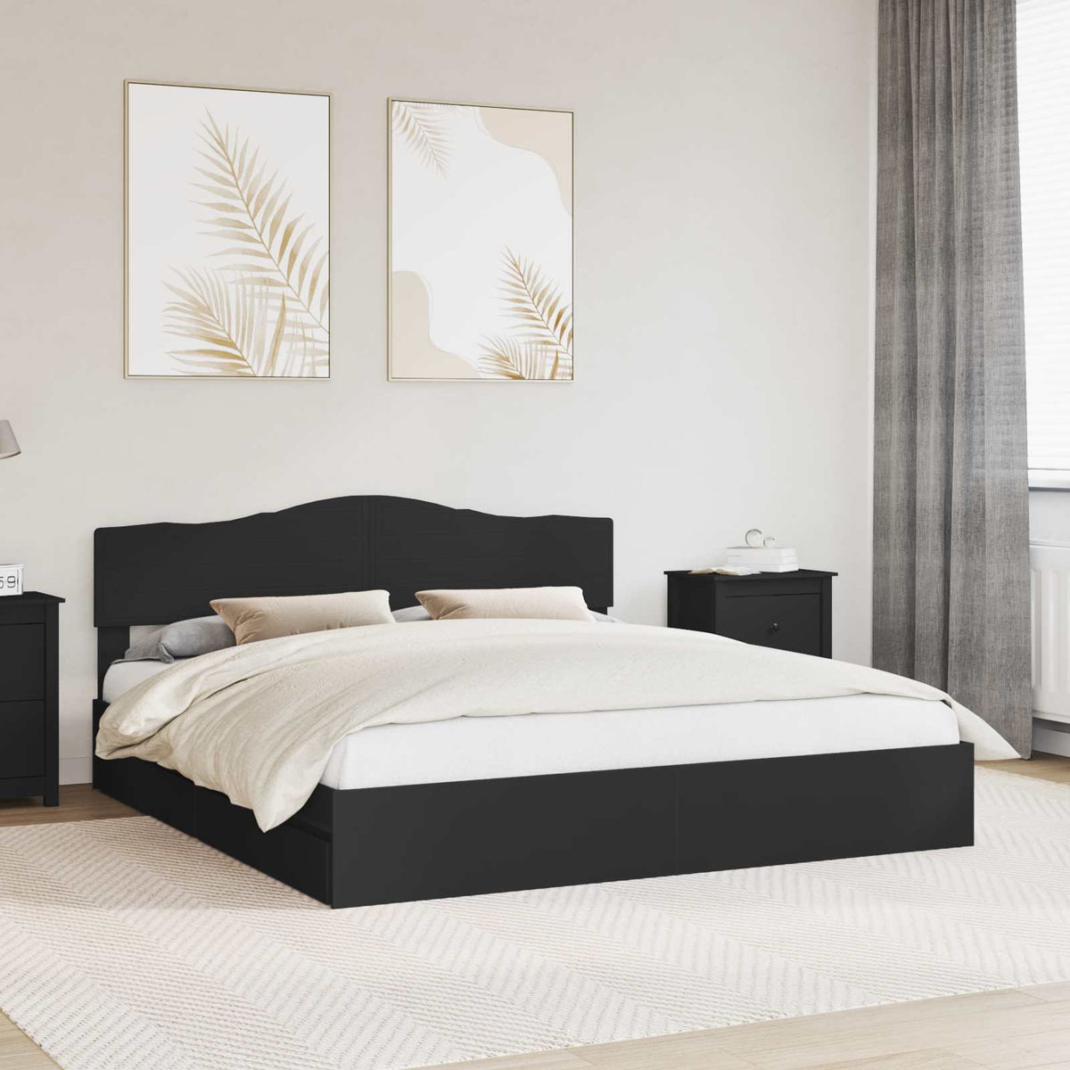 vidaXL Storage Bed with Drawer Black 200 x 200 cm Engineered Wood 1