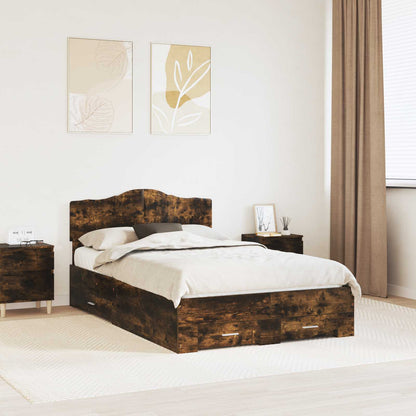 Bed Frame with Drawer Engineered Wood Length 200 cm Smoked Oak 120 cm