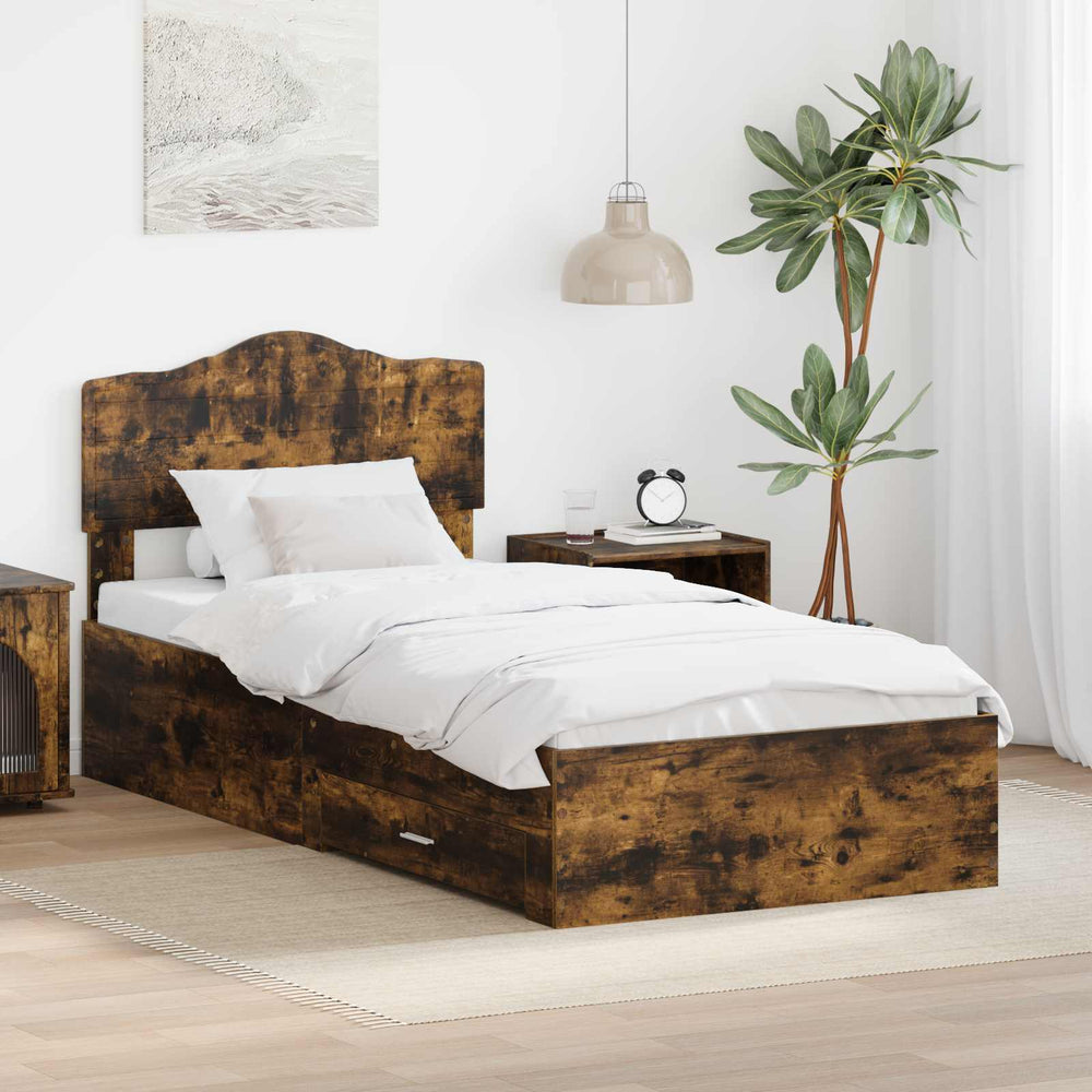 vidaXL Bed Frame with Drawer Engineered Wood Length 200 cm Smoked Oak