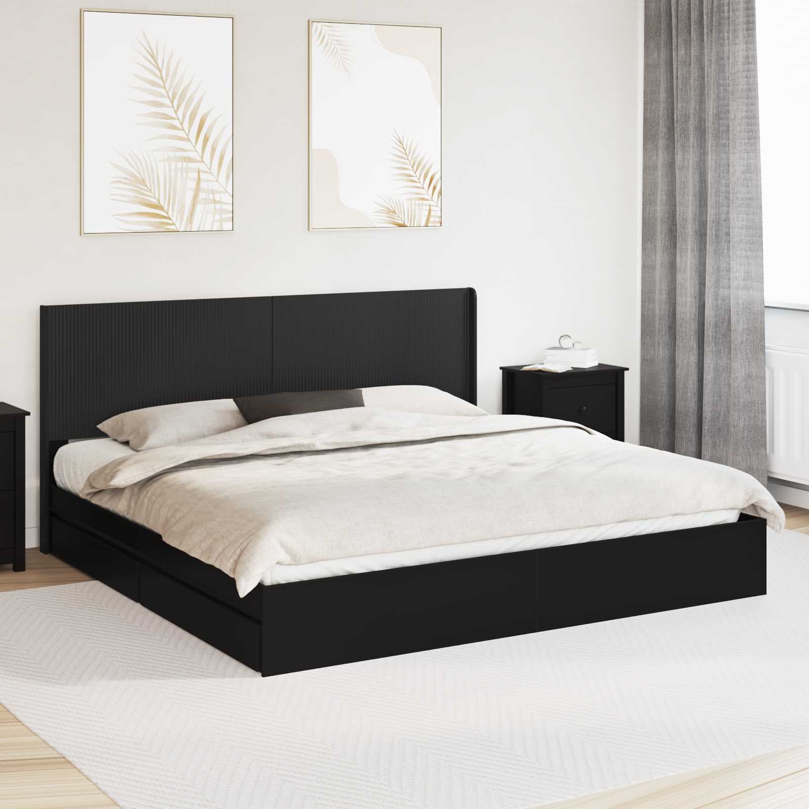 vidaXL Bed Frame with Storage and Headboard Black 200 x 200 cm 1