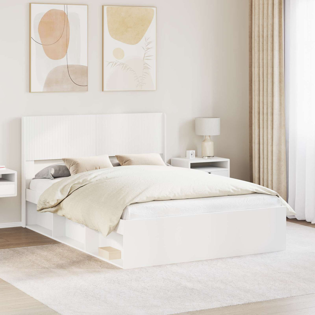 Bed Frame with Storage and Headboard 150 x 200 cm White