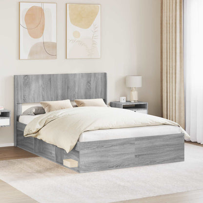 Bed Frame with Storage and Headboard 150 x 200 cm Grey Sonoma