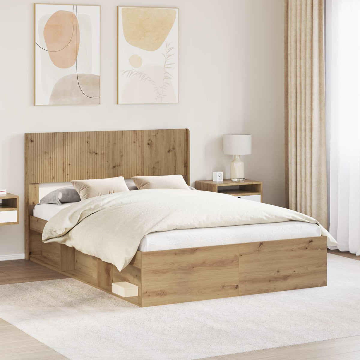 Bed Frame with Storage and Headboard 150 x 200 cm Artisan oak