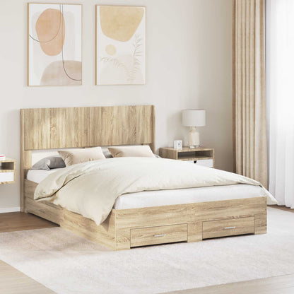Bed Frame with Storage and Headboard 140 x 190 cm Sonoma oak