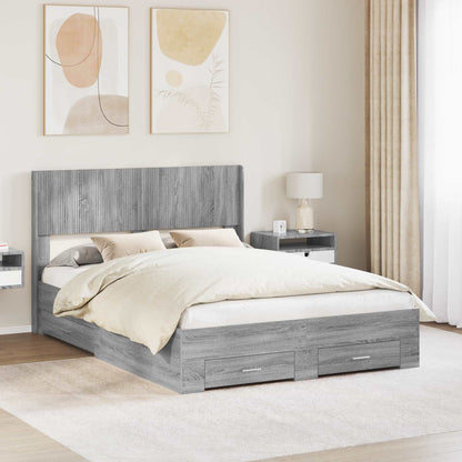 Bed Frame with Storage and Headboard 140 x 190 cm Grey Sonoma