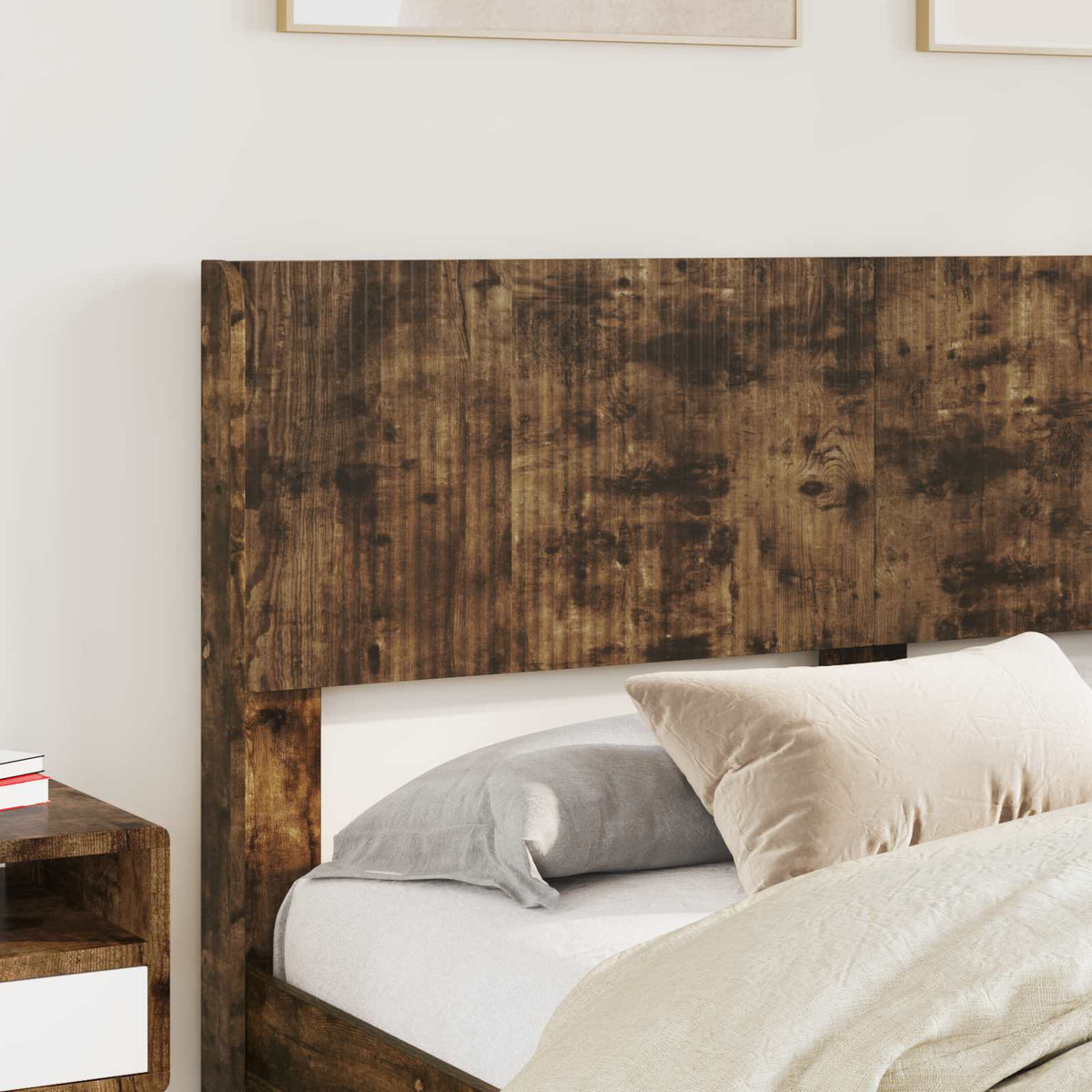 Bed Frame with Storage and Headboard Length 200 cm Smoked Oak 120 cm