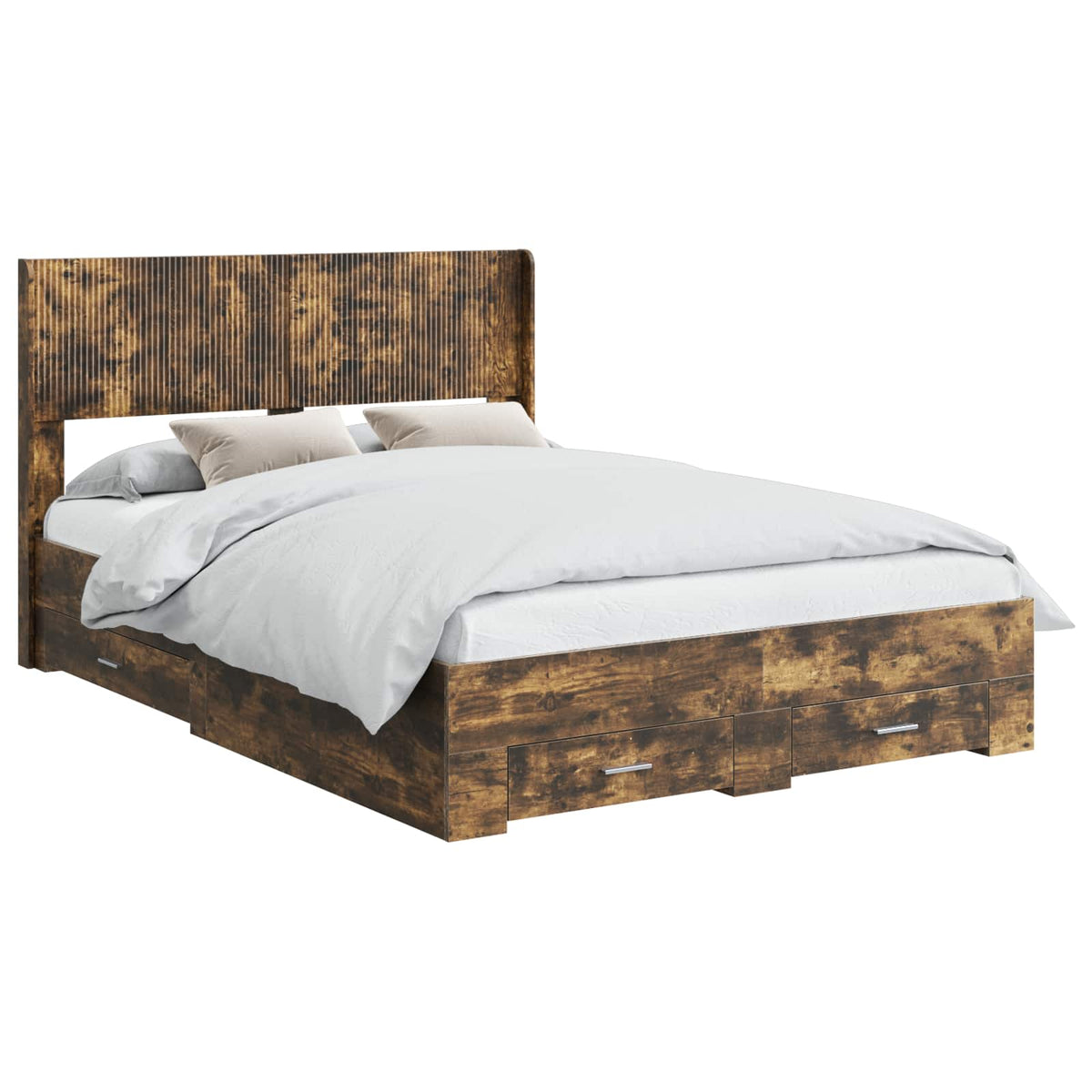 Bed Frame with Storage and Headboard Length 200 cm Smoked Oak 120 cm