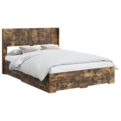 Bed Frame with Storage and Headboard Length 200 cm Smoked Oak 120 cm