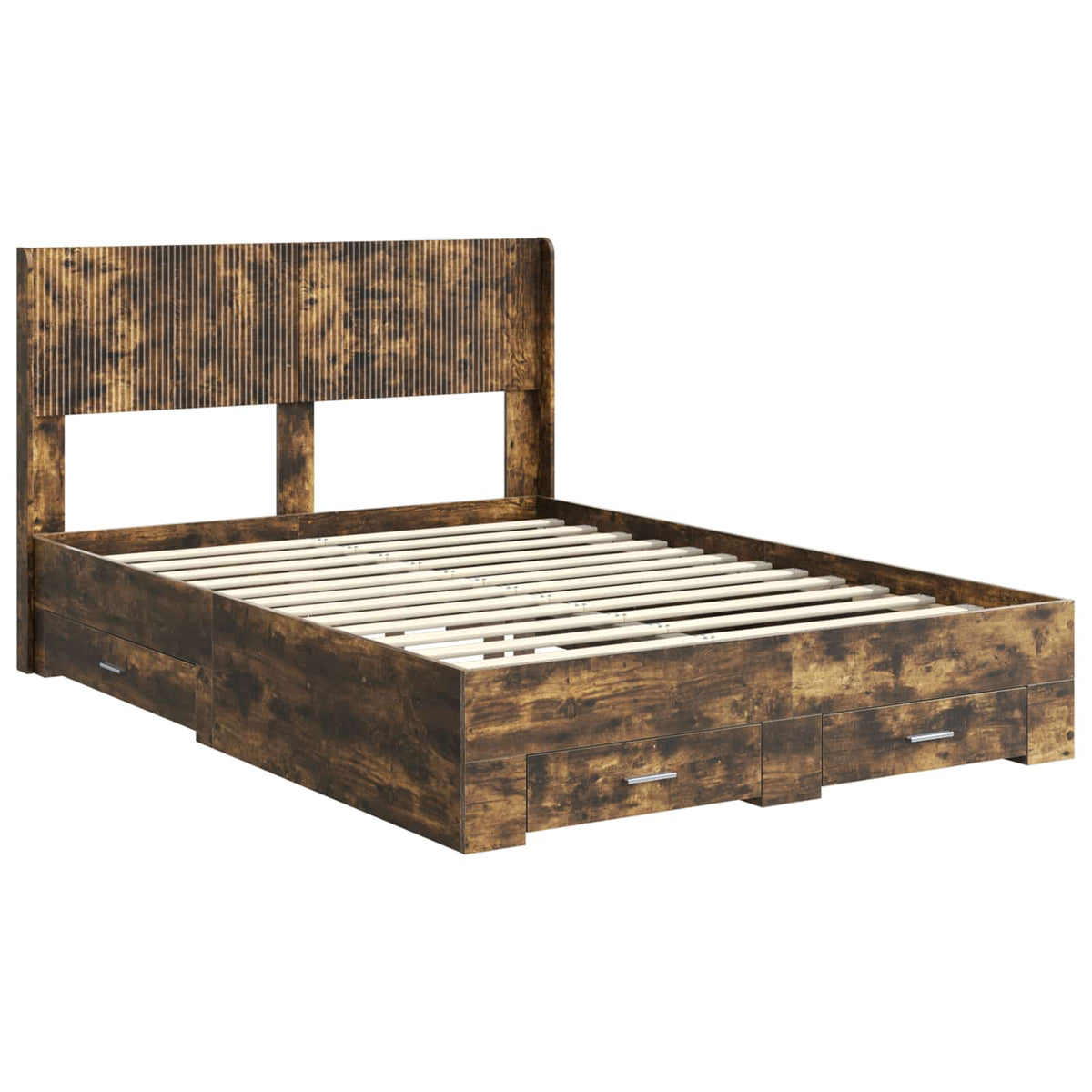 Bed Frame with Storage and Headboard Length 200 cm Smoked Oak 120 cm