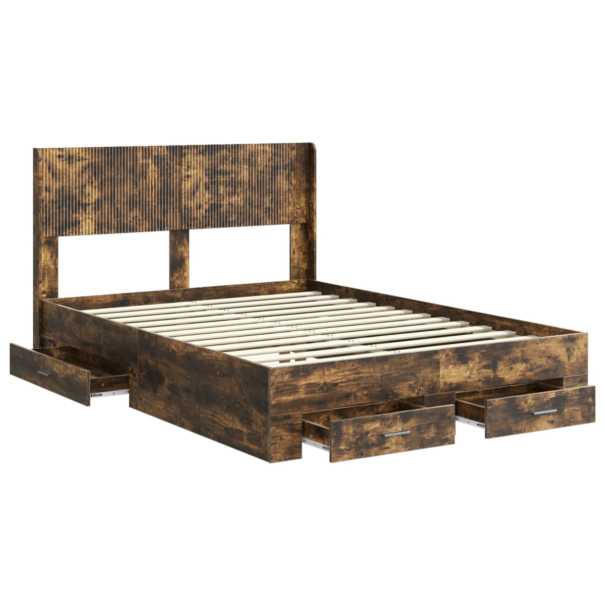 Bed Frame with Storage and Headboard Length 200 cm Smoked Oak 120 cm