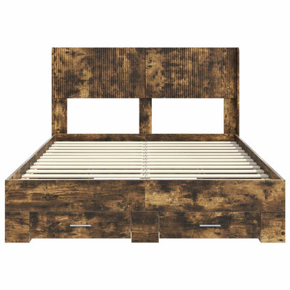 Bed Frame with Storage and Headboard Length 200 cm Smoked Oak 120 cm
