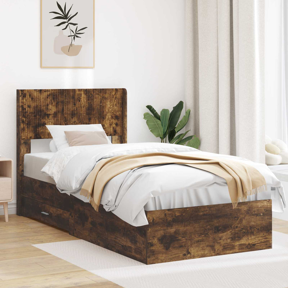 vidaXL Bed Frame with Storage and Headboard Length 200 cm Smoked Oak