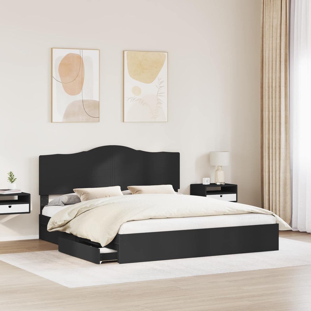vidaXL Storage Bed with Drawer Black 200 x 200 cm Engineered Wood 3