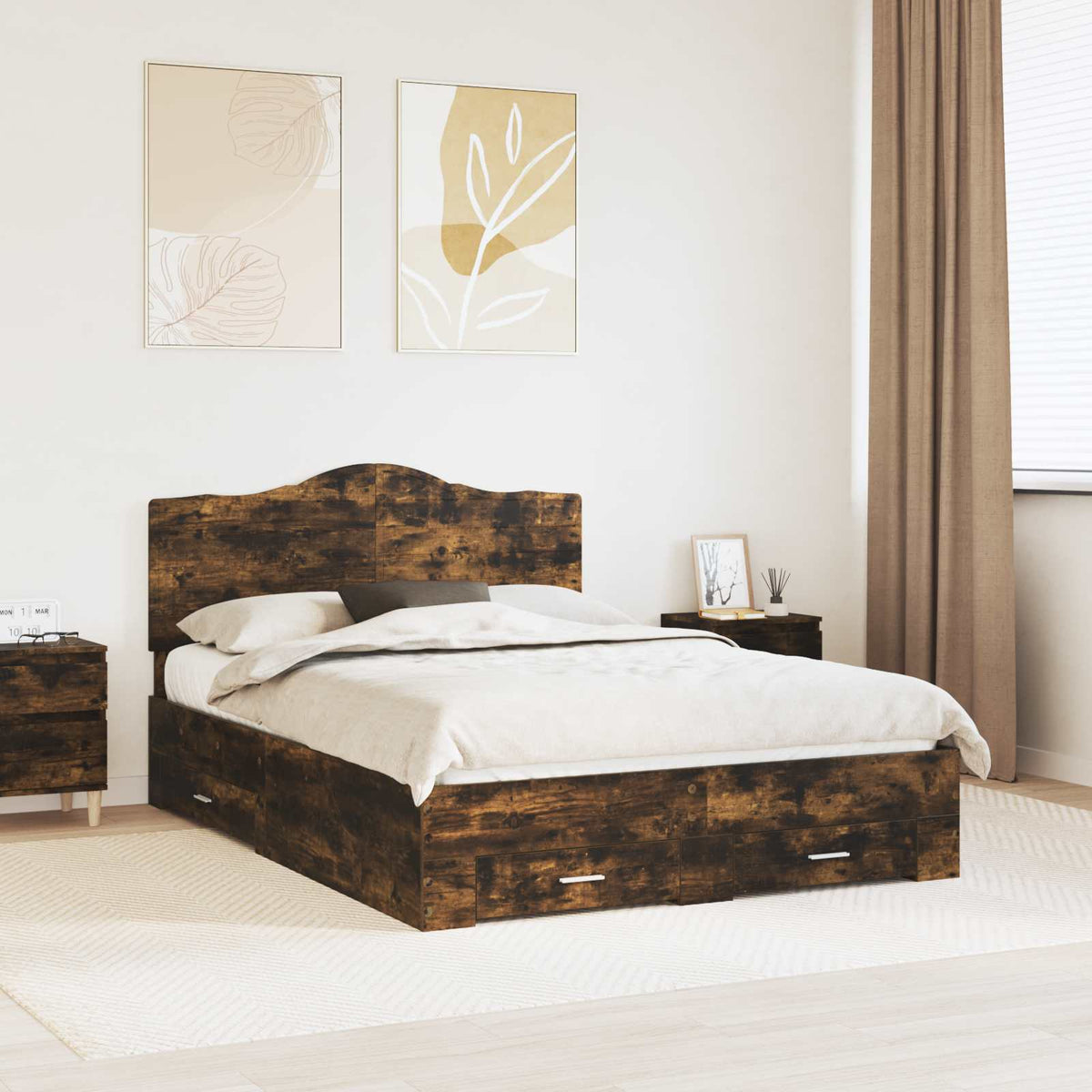 Bed Frame Engineered Wood Smoked Oak