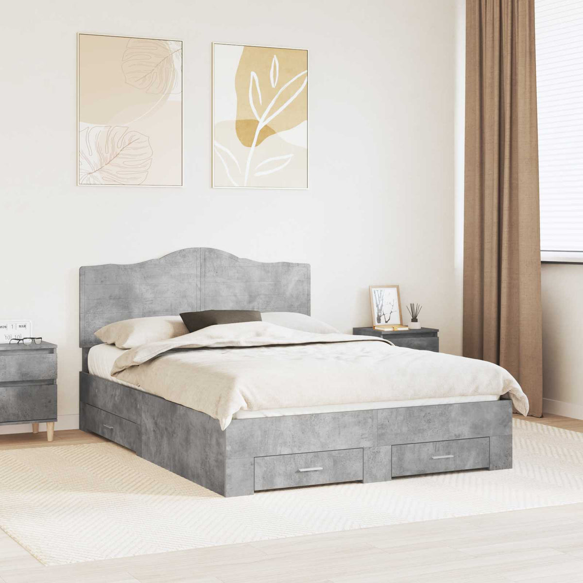 Bed Frame 140 x 190 cm Engineered Wood Concrete grey