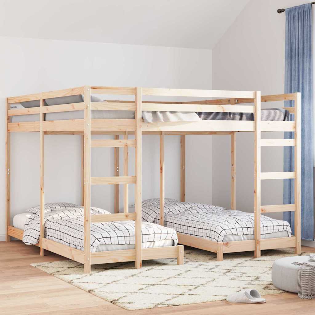 vidaXL Triple Bunk Bed Frame Natural 80 / 200 x 200 cm Solid Pine Wood 1