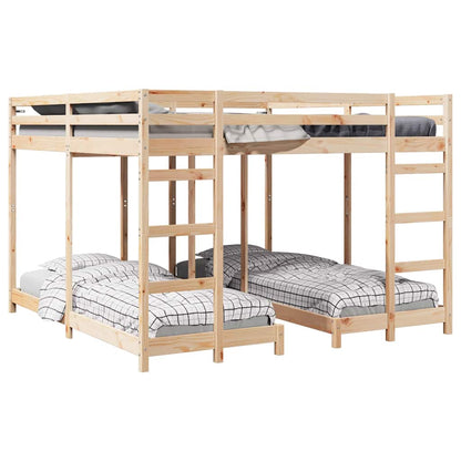 vidaXL Triple Bunk Bed Frame Natural 80 / 200 x 200 cm Solid Pine Wood 2