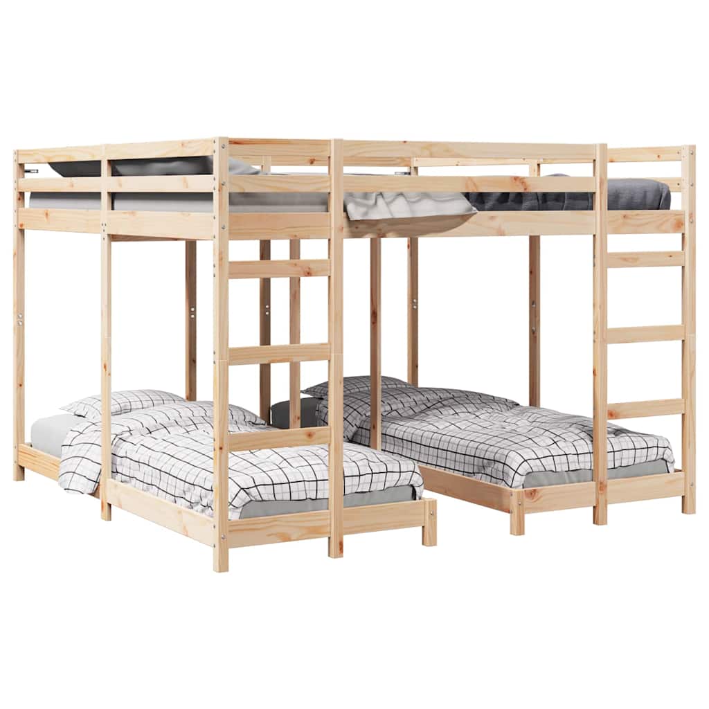 Triple Bunk Bed Frame Solid Pine Wood Natural