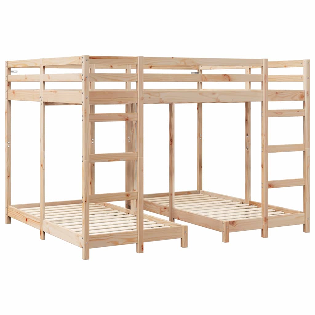 vidaXL Triple Bunk Bed Frame Natural 80 / 200 x 200 cm Solid Pine Wood 3