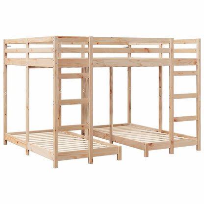 vidaXL Triple Bunk Bed Frame Natural 80 / 200 x 200 cm Solid Pine Wood 3