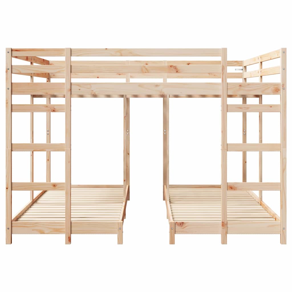 vidaXL Triple Bunk Bed Frame Natural 80 / 200 x 200 cm Solid Pine Wood 4