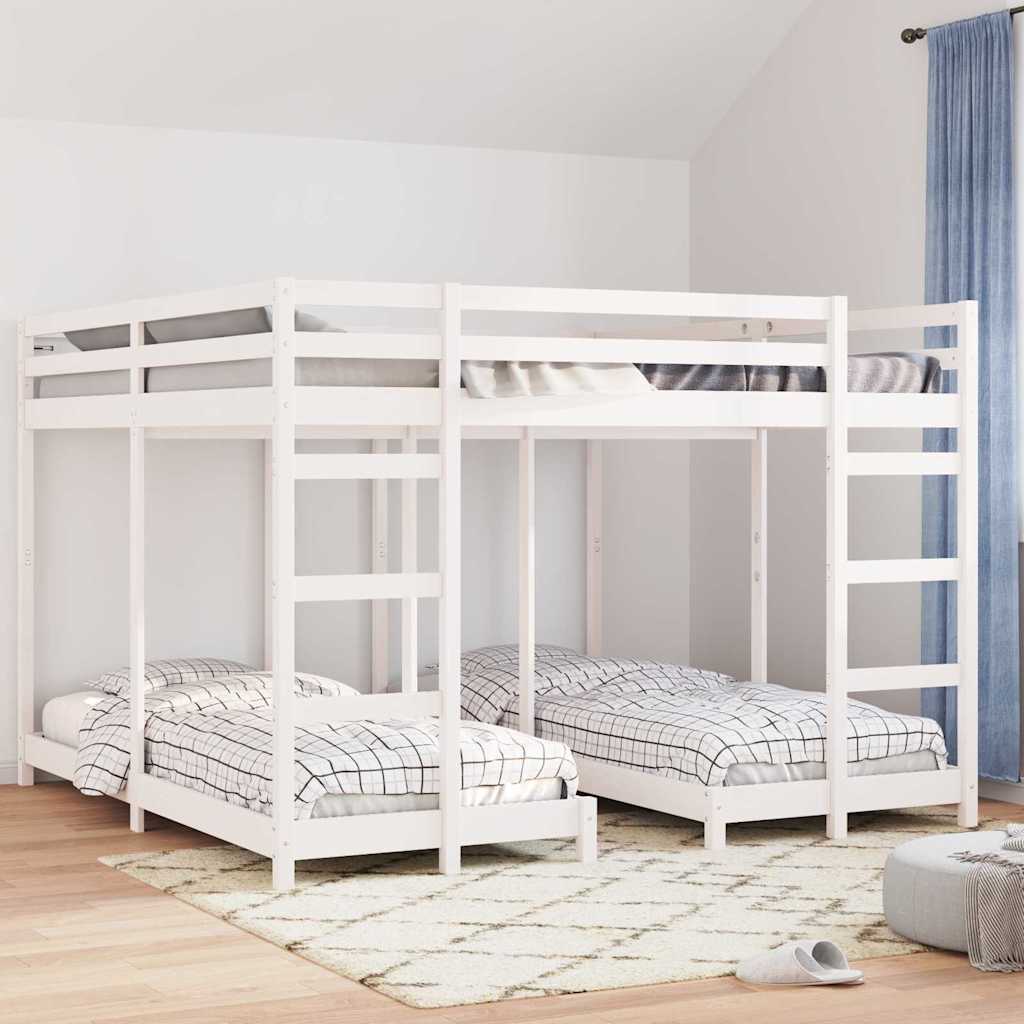 vidaXL Triple Bunk Bed Frame White 200 x 200 cm Solid Pine Wood 1