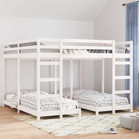 vidaXL Triple Bunk Bed Frame White 200 x 200 cm Solid Pine Wood 1