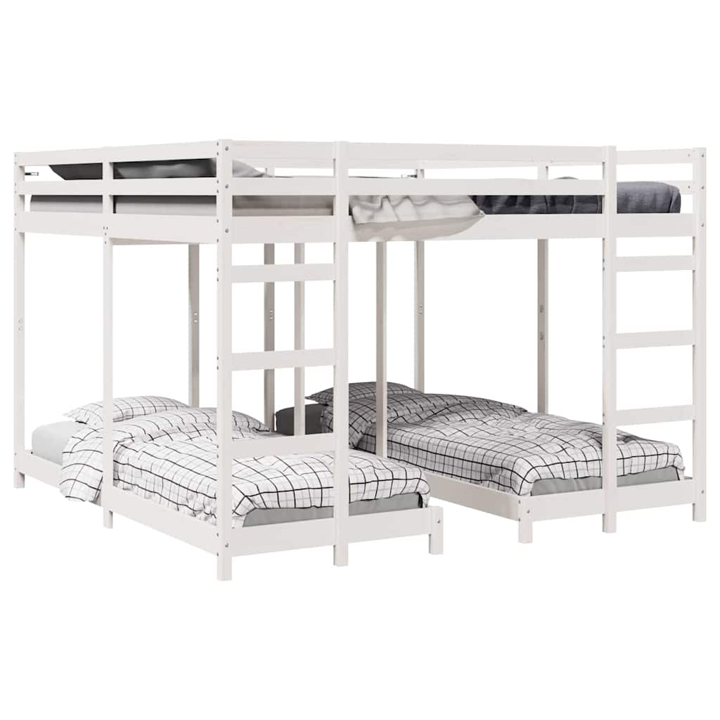 vidaXL Triple Bunk Bed Frame White 200 x 200 cm Solid Pine Wood 2