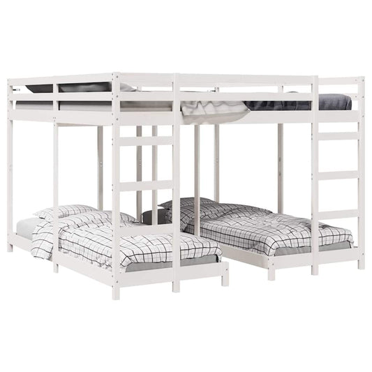 vidaXL Triple Bunk Bed Frame White 200 x 200 cm Solid Pine Wood 2
