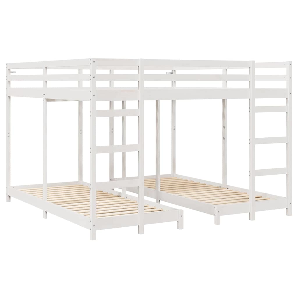 vidaXL Triple Bunk Bed Frame White 200 x 200 cm Solid Pine Wood 3