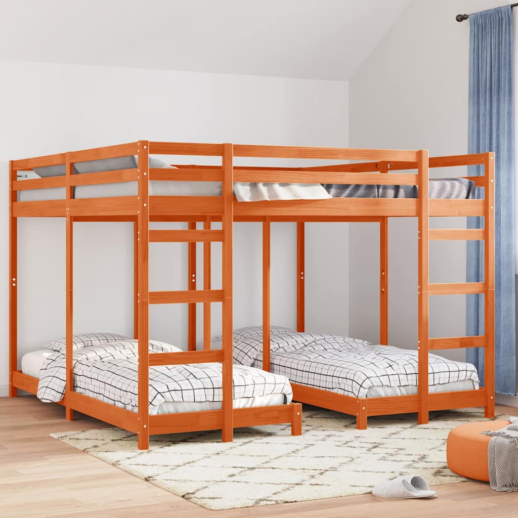 vidaXL Triple Bunk Bed Frame Wax Brown 200 x 200 cm Solid Pine Wood 1