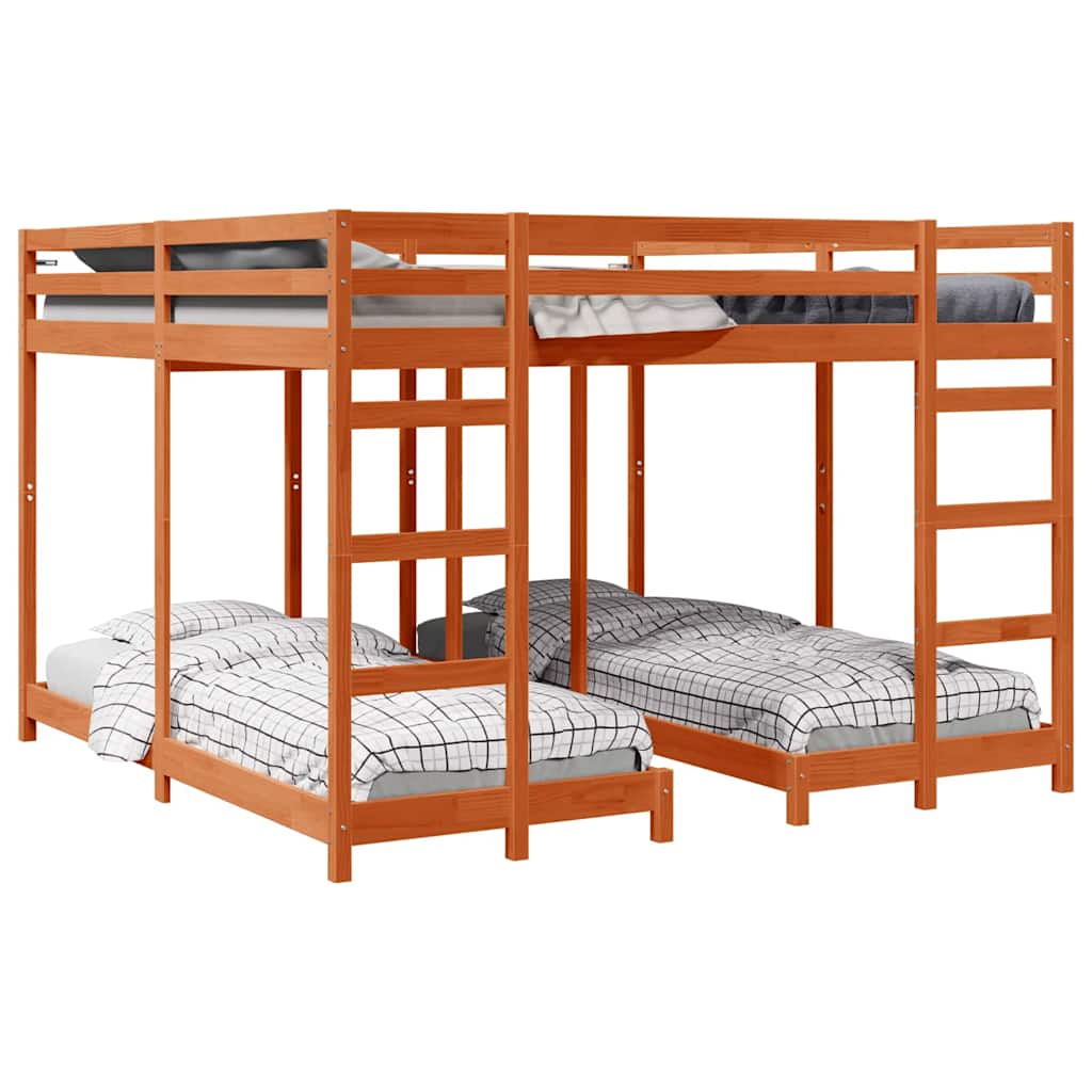 vidaXL Triple Bunk Bed Frame Wax Brown 200 x 200 cm Solid Pine Wood 2