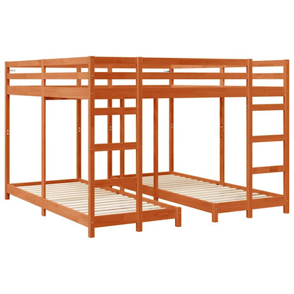 vidaXL Triple Bunk Bed Frame Wax Brown 200 x 200 cm Solid Pine Wood 3