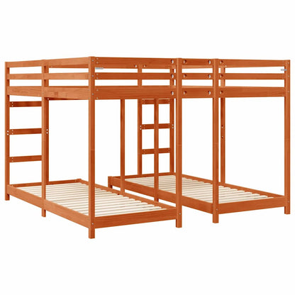 vidaXL Triple Bunk Bed Frame Wax Brown 200 x 200 cm Solid Pine Wood 6