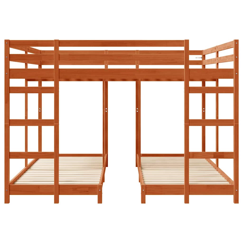 vidaXL Triple Bunk Bed Frame Wax Brown 200 x 200 cm Solid Pine Wood 4