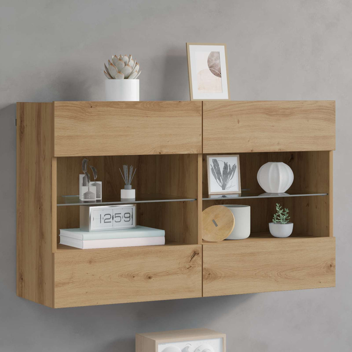 TV Wall Cabinet with LED Lights 98.5x30x60.5 cm Artisan oak