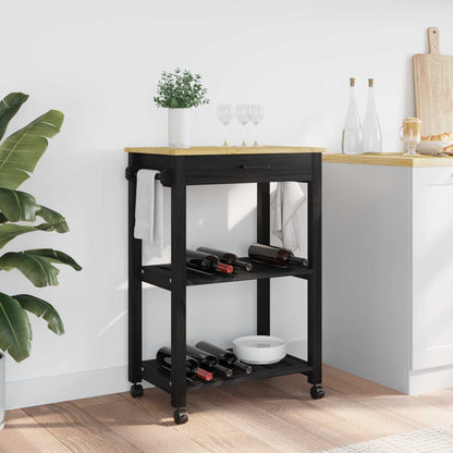 Kitchen Trolley MONZA Solid Pine Wood Black 60 x 40 x 88.5 cm